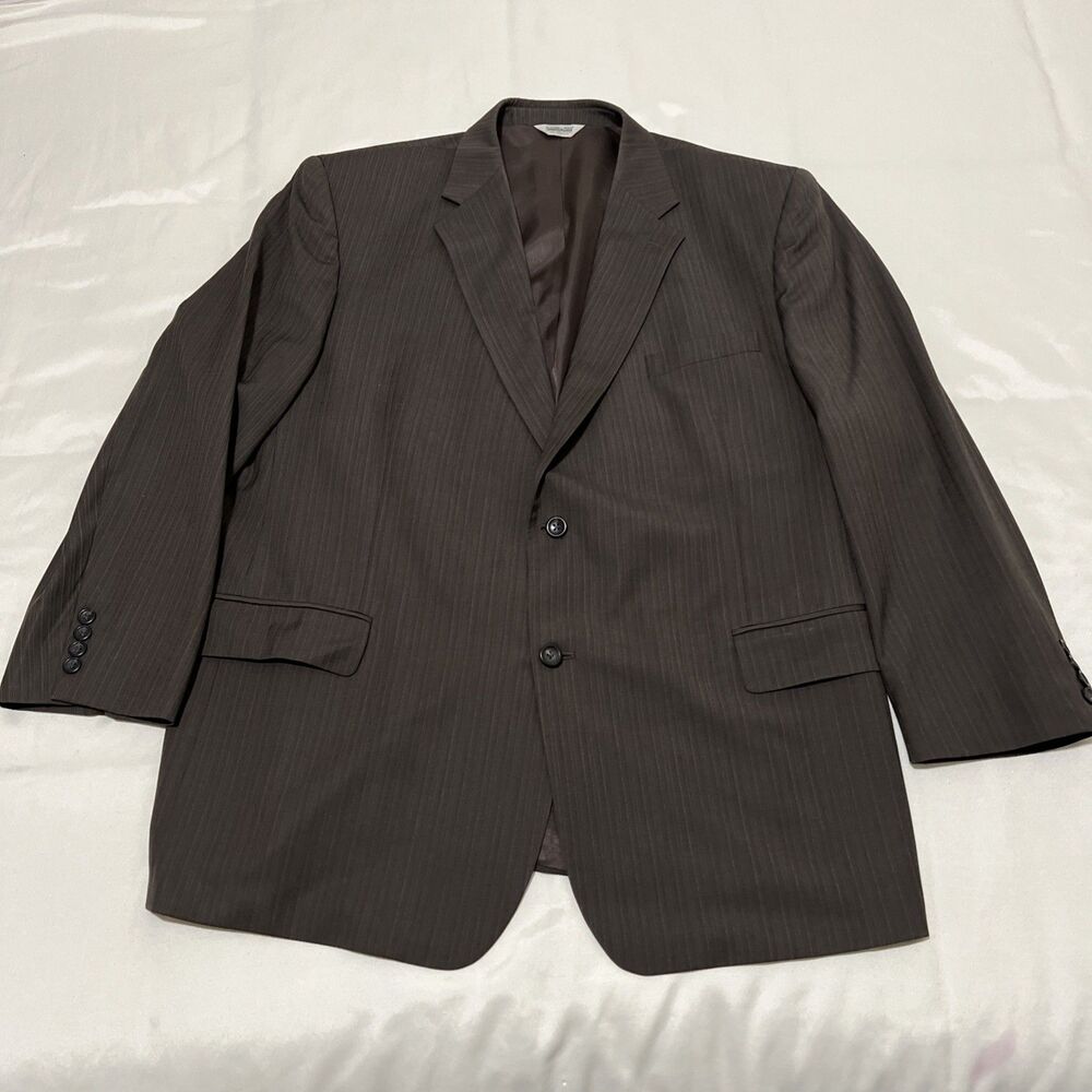 JOSEPH & FEISS  Mens Sport Coat 44 R Brown Pinstripe Wool Jacket Blazer